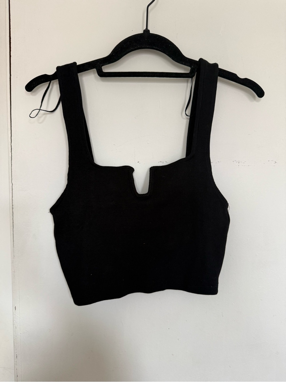 Zara Black Ribbed Square Neck Crop Tank Top NWOT